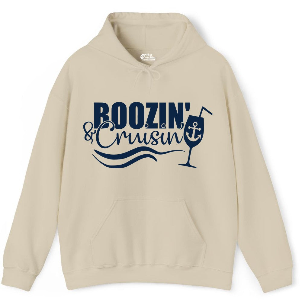 Boozin and Cruisin Shirt - Funny Cruise Drinking Shirt for Adults (Hoodie) in Sand - Boozin and Cruisin Shirt - Nautical Cruise Drinking Humor Tee Design