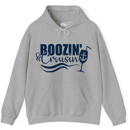 Boozin and Cruisin Shirt - Funny Cruise Drinking Shirt for Adults (Hoodie) in Sport Grey - Boozin and Cruisin Shirt - Nautical Cruise Drinking Humor Tee Design