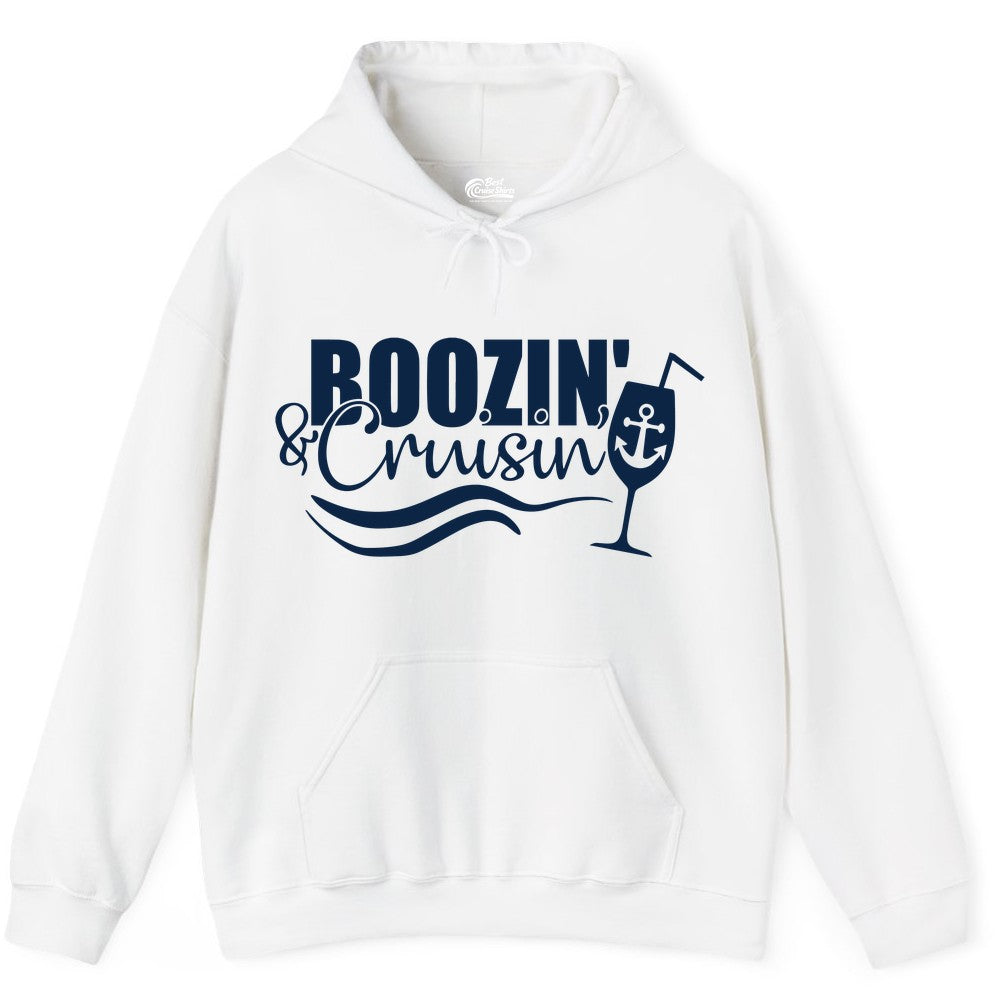 Boozin and Cruisin Shirt - Funny Cruise Drinking Shirt for Adults (Hoodie) in White - Boozin and Cruisin Shirt - Nautical Cruise Drinking Humor Tee Design