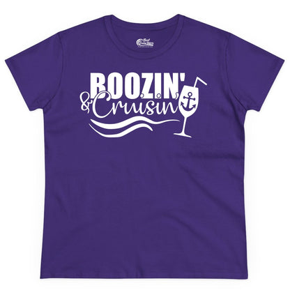 Boozin and Cruisin Shirt - Funny Cruise Drinking Shirt for Adults (Ladies Tee) in Purple - Boozin and Cruisin Shirt - Nautical Cruise Drinking Humor Tee Design