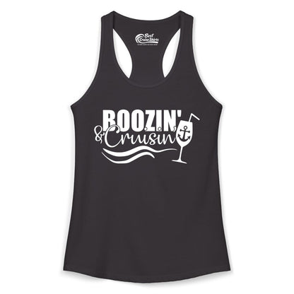 Boozin and Cruisin Shirt - Funny Cruise Drinking Shirt for Adults (Ladies Tank) in Black - Boozin and Cruisin Shirt - Nautical Cruise Drinking Humor Tee Design