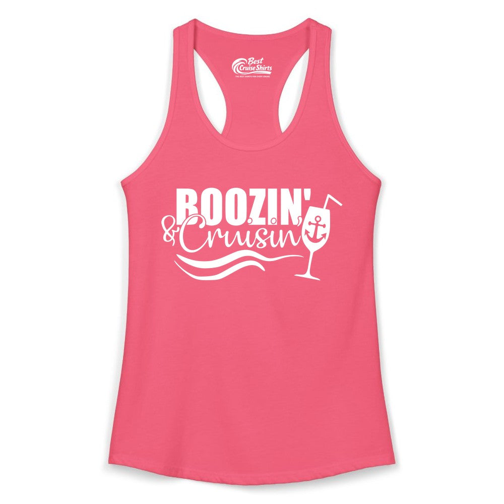Boozin and Cruisin Shirt - Funny Cruise Drinking Shirt for Adults (Ladies Tank) in Hot Pink - Boozin and Cruisin Shirt - Nautical Cruise Drinking Humor Tee Design