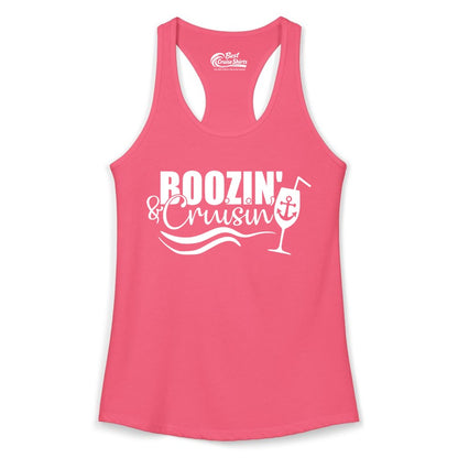 Boozin and Cruisin Shirt - Funny Cruise Drinking Shirt for Adults (Ladies Tank) in Hot Pink - Boozin and Cruisin Shirt - Nautical Cruise Drinking Humor Tee Design