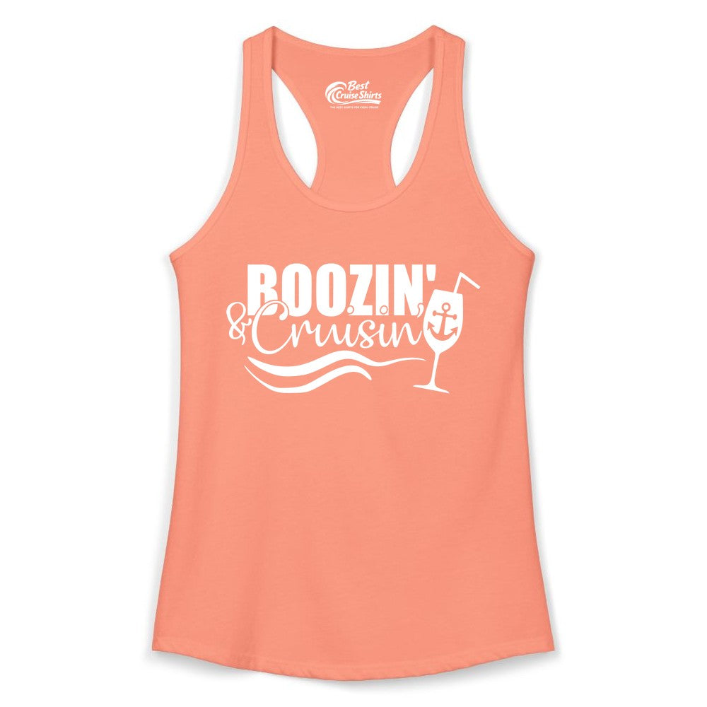 Boozin and Cruisin Shirt - Funny Cruise Drinking Shirt for Adults (Ladies Tank) in Solid Light Orange - Boozin and Cruisin Shirt - Nautical Cruise Drinking Humor Tee Design