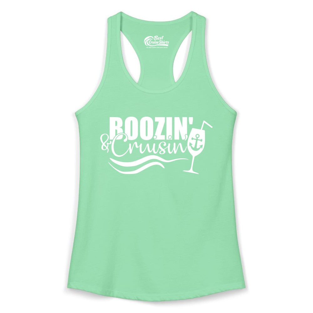 Boozin and Cruisin Shirt - Funny Cruise Drinking Shirt for Adults (Ladies Tank) in Solid Mint - Boozin and Cruisin Shirt - Nautical Cruise Drinking Humor Tee Design
