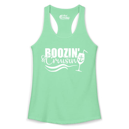 Boozin and Cruisin Shirt - Funny Cruise Drinking Shirt for Adults (Ladies Tank) in Solid Mint - Boozin and Cruisin Shirt - Nautical Cruise Drinking Humor Tee Design