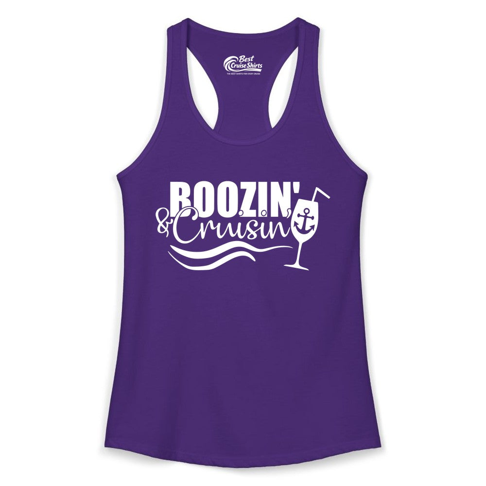 Boozin and Cruisin Shirt - Funny Cruise Drinking Shirt for Adults (Ladies Tank) in Solid Purple Rush - Boozin and Cruisin Shirt - Nautical Cruise Drinking Humor Tee Design