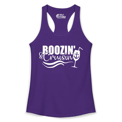 Boozin and Cruisin Shirt - Funny Cruise Drinking Shirt for Adults (Ladies Tank) in Solid Purple Rush - Boozin and Cruisin Shirt - Nautical Cruise Drinking Humor Tee Design