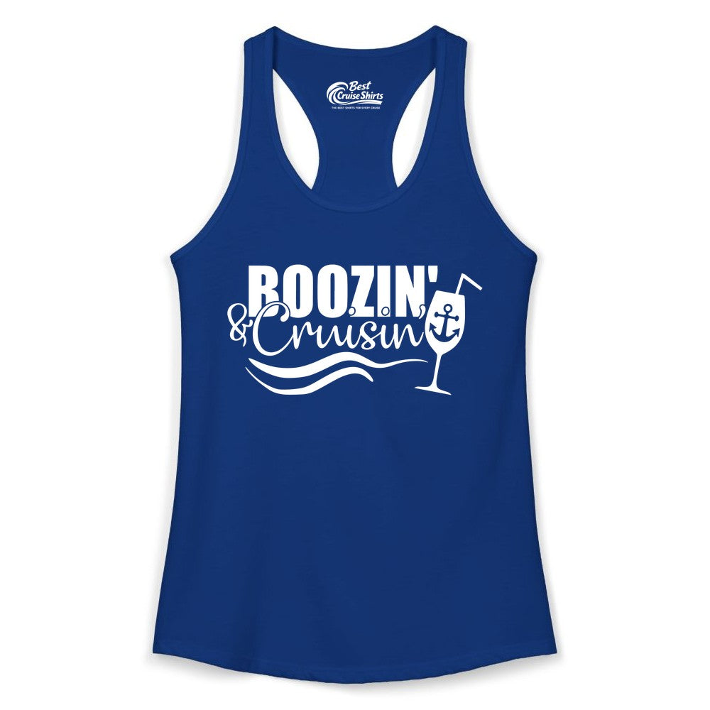 Boozin and Cruisin Shirt - Funny Cruise Drinking Shirt for Adults (Ladies Tank) in Solid Royal - Boozin and Cruisin Shirt - Nautical Cruise Drinking Humor Tee Design