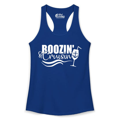 Boozin and Cruisin Shirt - Funny Cruise Drinking Shirt for Adults (Ladies Tank) in Solid Royal - Boozin and Cruisin Shirt - Nautical Cruise Drinking Humor Tee Design