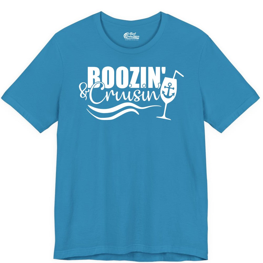 Boozin and Cruisin Shirt - Funny Cruise Drinking Shirt for Adults (Premium Tee) in Aqua - Boozin and Cruisin Shirt - Nautical Cruise Drinking Humor Tee Design