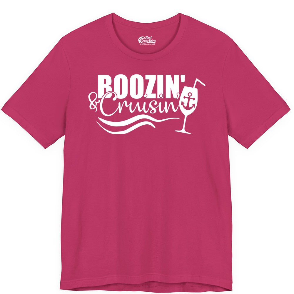 Boozin and Cruisin Shirt - Funny Cruise Drinking Shirt for Adults (Premium Tee) in Berry - Boozin and Cruisin Shirt - Nautical Cruise Drinking Humor Tee Design