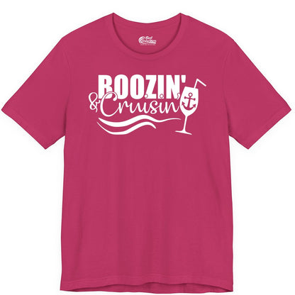Boozin and Cruisin Shirt - Funny Cruise Drinking Shirt for Adults (Premium Tee) in Berry - Boozin and Cruisin Shirt - Nautical Cruise Drinking Humor Tee Design