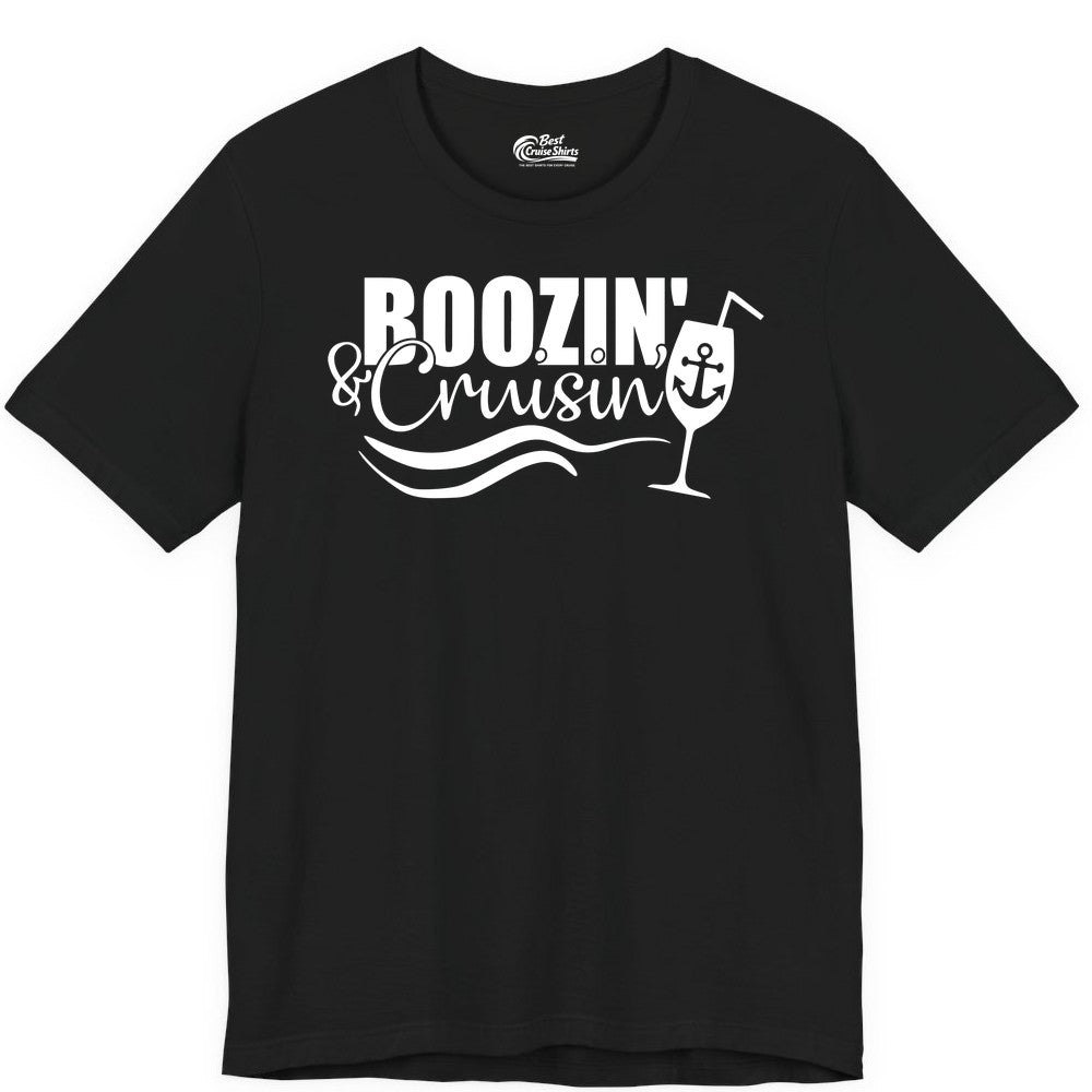 Boozin and Cruisin Shirt - Funny Cruise Drinking Shirt for Adults (Premium Tee) in Black - Boozin and Cruisin Shirt - Nautical Cruise Drinking Humor Tee Design