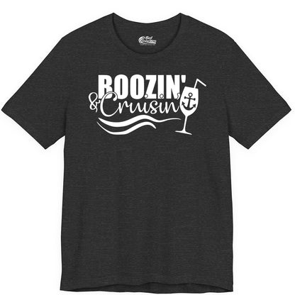 Boozin and Cruisin Shirt - Funny Cruise Drinking Shirt for Adults (Premium Tee) in Dark Grey Heather - Boozin and Cruisin Shirt - Nautical Cruise Drinking Humor Tee Design