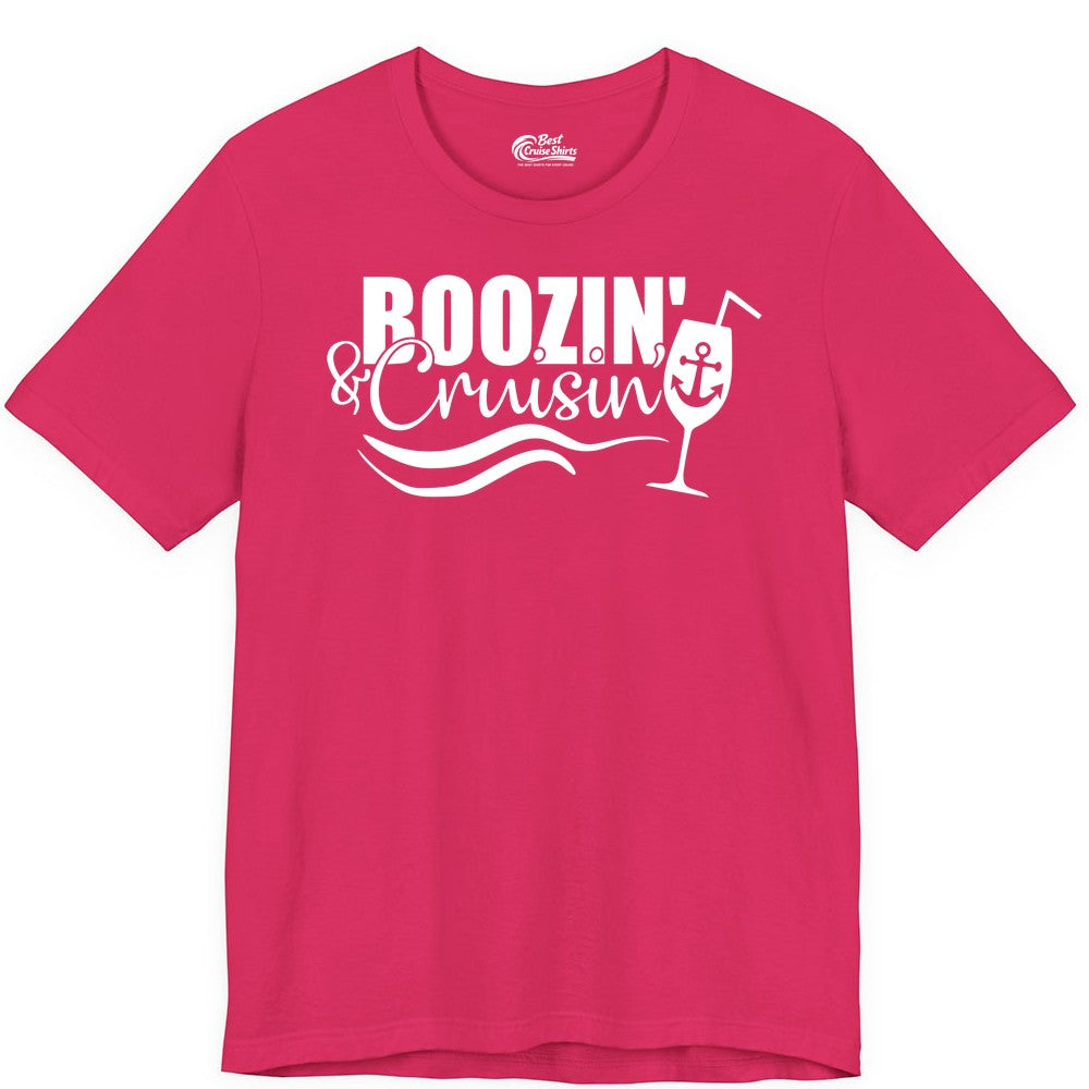 Boozin and Cruisin Shirt - Funny Cruise Drinking Shirt for Adults (Premium Tee) in Fuchsia - Boozin and Cruisin Shirt - Nautical Cruise Drinking Humor Tee Design