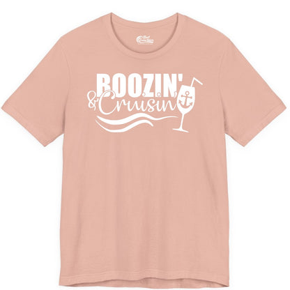 Boozin and Cruisin Shirt - Funny Cruise Drinking Shirt for Adults (Premium Tee) in Peach - Boozin and Cruisin Shirt - Nautical Cruise Drinking Humor Tee Design