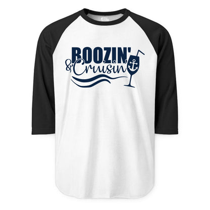 Boozin and Cruisin Shirt - Funny Cruise Drinking Shirt for Adults (Raglan) in WhiteBlack - Boozin and Cruisin Shirt - Nautical Cruise Drinking Humor Tee Design