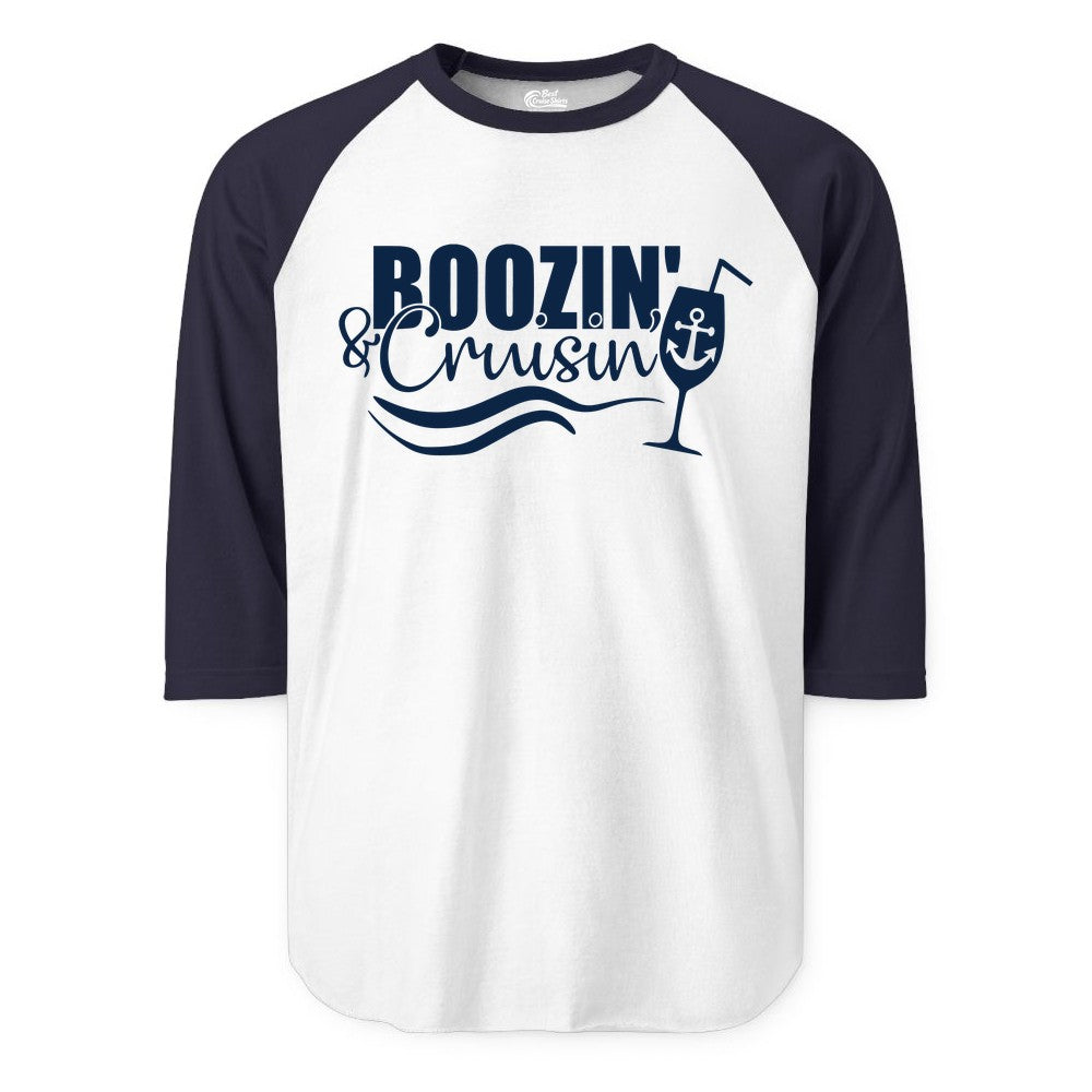 Boozin and Cruisin Shirt - Funny Cruise Drinking Shirt for Adults (Raglan) in WhiteNavy - Boozin and Cruisin Shirt - Nautical Cruise Drinking Humor Tee Design