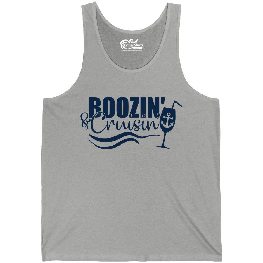 Boozin and Cruisin Shirt - Funny Cruise Drinking Shirt for Adults (Tank Top) in Athletic Heather - Boozin and Cruisin Shirt - Nautical Cruise Drinking Humor Tee Design