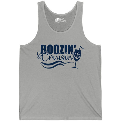 Boozin and Cruisin Shirt - Funny Cruise Drinking Shirt for Adults (Tank Top) in Athletic Heather - Boozin and Cruisin Shirt - Nautical Cruise Drinking Humor Tee Design