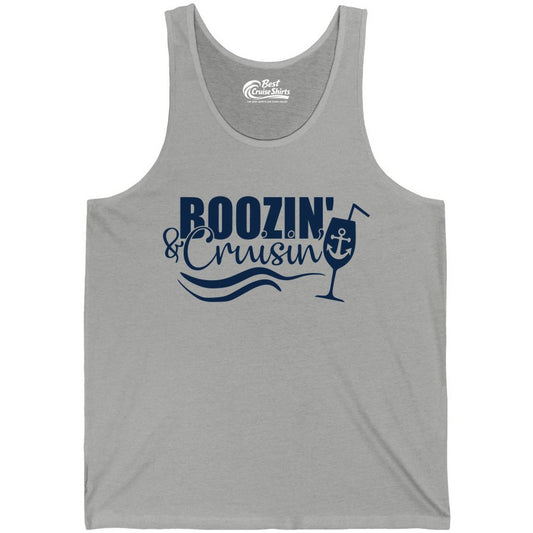 Boozin and Cruisin Shirt - Funny Cruise Drinking Shirt for Adults (Tank Top) in Athletic Heather - Boozin and Cruisin Shirt - Nautical Cruise Drinking Humor Tee Design