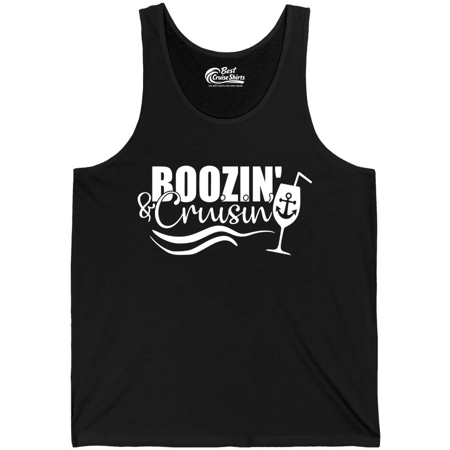 Boozin and Cruisin Shirt - Funny Cruise Drinking Shirt for Adults (Tank Top) in Black - Boozin and Cruisin Shirt - Nautical Cruise Drinking Humor Tee Design