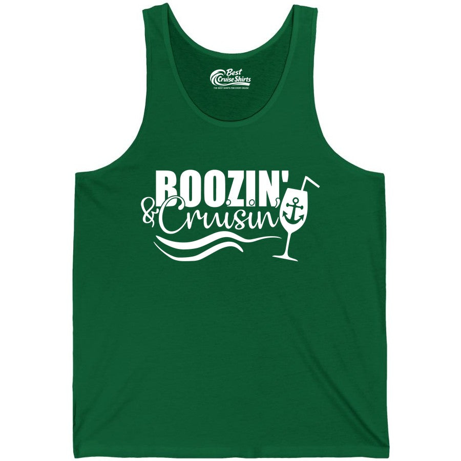 Boozin and Cruisin Shirt - Funny Cruise Drinking Shirt for Adults (Tank Top) in Kelly - Boozin and Cruisin Shirt - Nautical Cruise Drinking Humor Tee Design