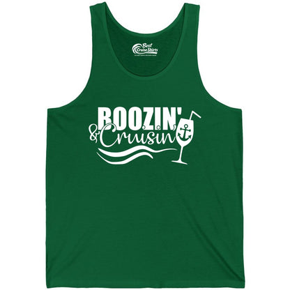 Boozin and Cruisin Shirt - Funny Cruise Drinking Shirt for Adults (Tank Top) in Kelly - Boozin and Cruisin Shirt - Nautical Cruise Drinking Humor Tee Design