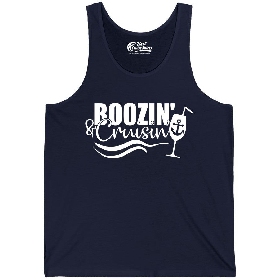 Boozin and Cruisin Shirt - Funny Cruise Drinking Shirt for Adults (Tank Top) in Navy - Boozin and Cruisin Shirt - Nautical Cruise Drinking Humor Tee Design