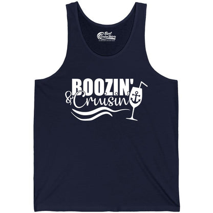 Boozin and Cruisin Shirt - Funny Cruise Drinking Shirt for Adults (Tank Top) in Navy - Boozin and Cruisin Shirt - Nautical Cruise Drinking Humor Tee Design