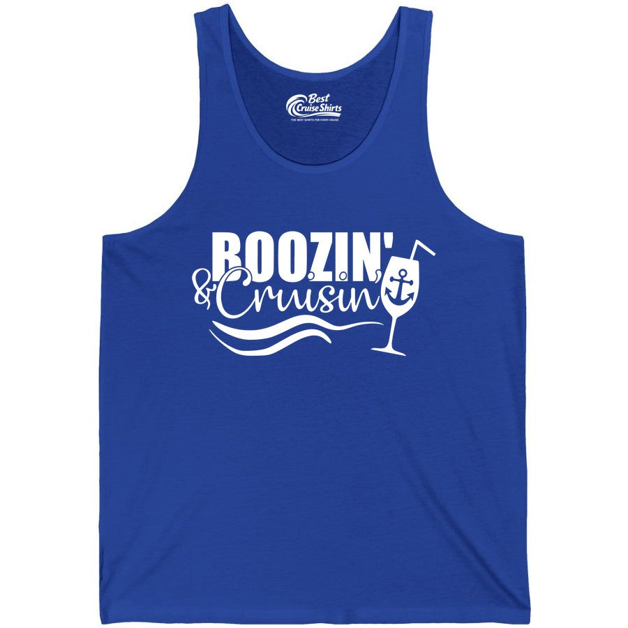 Boozin and Cruisin Shirt - Funny Cruise Drinking Shirt for Adults (Tank Top) in True Royal - Boozin and Cruisin Shirt - Nautical Cruise Drinking Humor Tee Design