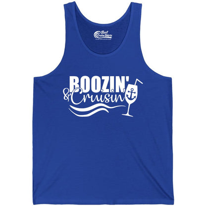 Boozin and Cruisin Shirt - Funny Cruise Drinking Shirt for Adults (Tank Top) in True Royal - Boozin and Cruisin Shirt - Nautical Cruise Drinking Humor Tee Design