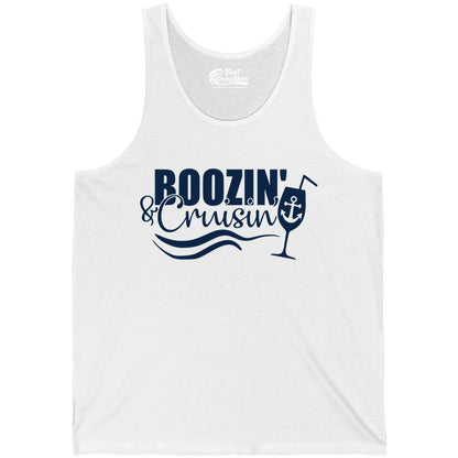 Boozin and Cruisin Shirt - Funny Cruise Drinking Shirt for Adults (Tank Top) in White - Boozin and Cruisin Shirt - Nautical Cruise Drinking Humor Tee Design