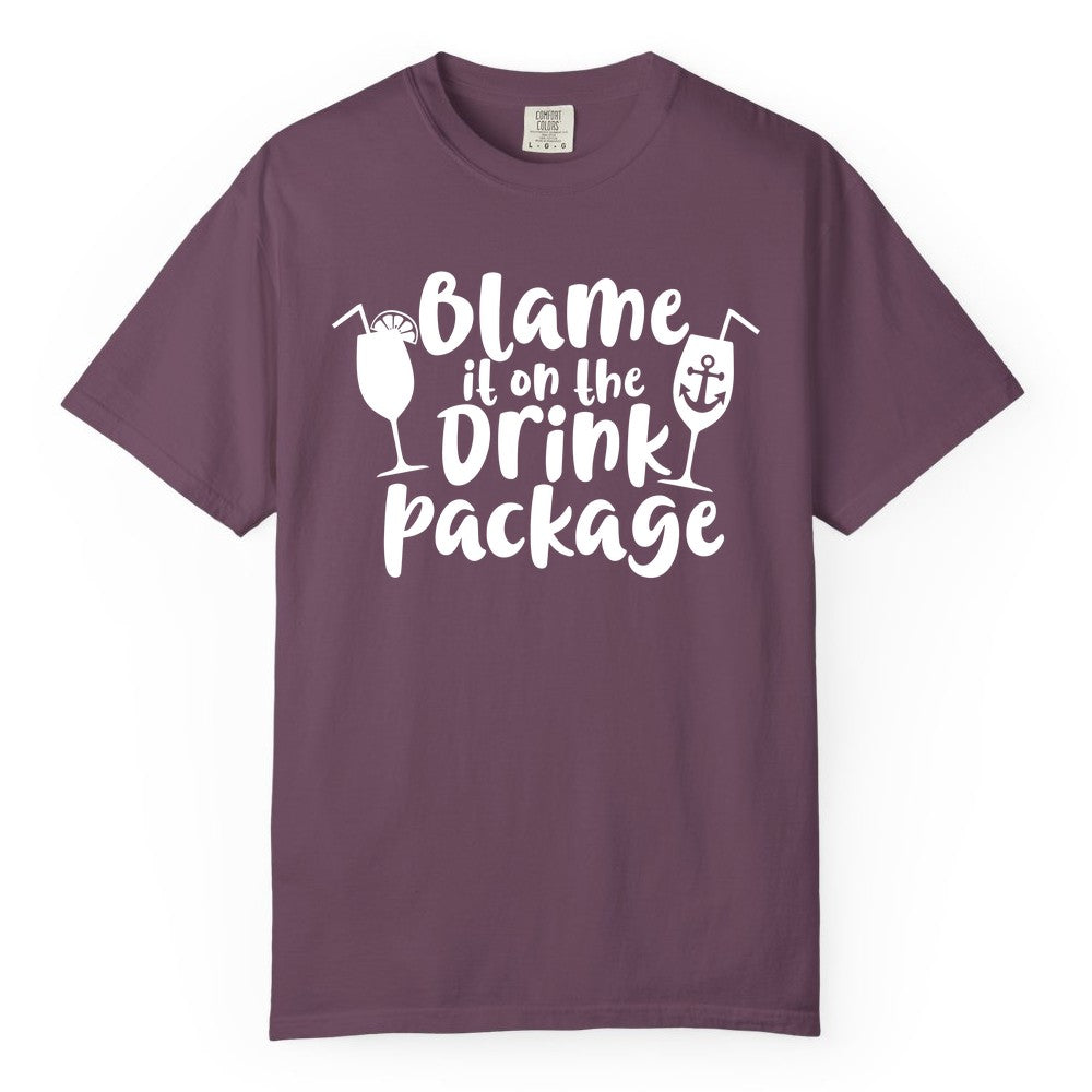 Blame It On The Drink Package Shirt - Funny Cruise Vacation Tee (Comfort Color) in Berry - Blame It On The Drink Package Cruise Shirt With Cocktails And Anchor