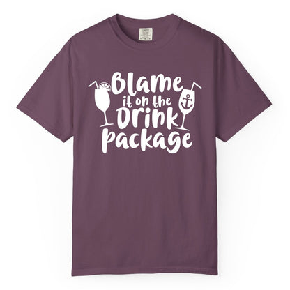Blame It On The Drink Package Shirt - Funny Cruise Vacation Tee (Comfort Color) in Berry - Blame It On The Drink Package Cruise Shirt With Cocktails And Anchor