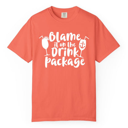 Blame It On The Drink Package Shirt - Funny Cruise Vacation Tee (Comfort Color) in Bright Salmon - Blame It On The Drink Package Cruise Shirt With Cocktails And Anchor