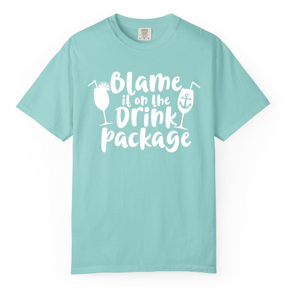 Blame It On The Drink Package Shirt - Funny Cruise Vacation Tee (Comfort Color) in Chalky Mint - Blame It On The Drink Package Cruise Shirt With Cocktails And Anchor