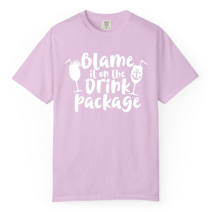 Blame It On The Drink Package Shirt - Funny Cruise Vacation Tee (Comfort Color) in Orchid - Blame It On The Drink Package Cruise Shirt With Cocktails And Anchor