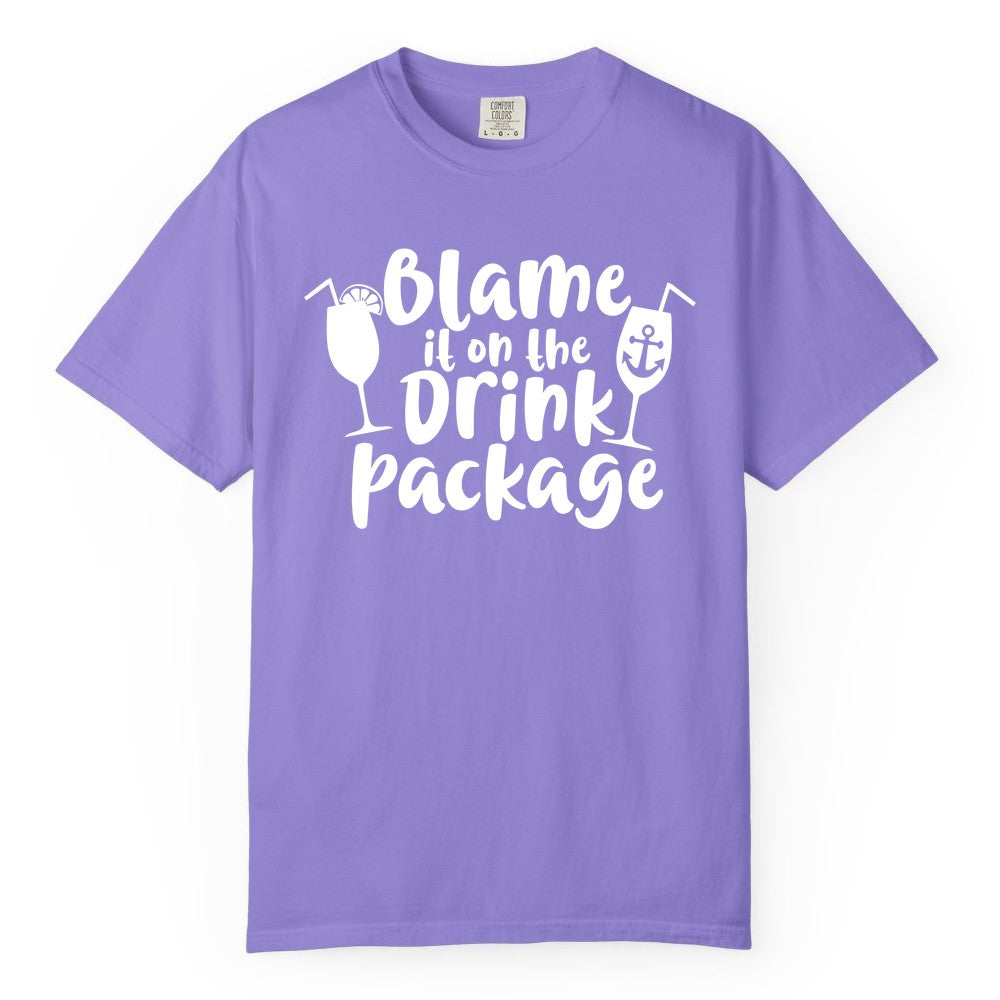 Blame It On The Drink Package Shirt - Funny Cruise Vacation Tee (Comfort Color) in Violet - Blame It On The Drink Package Cruise Shirt With Cocktails And Anchor