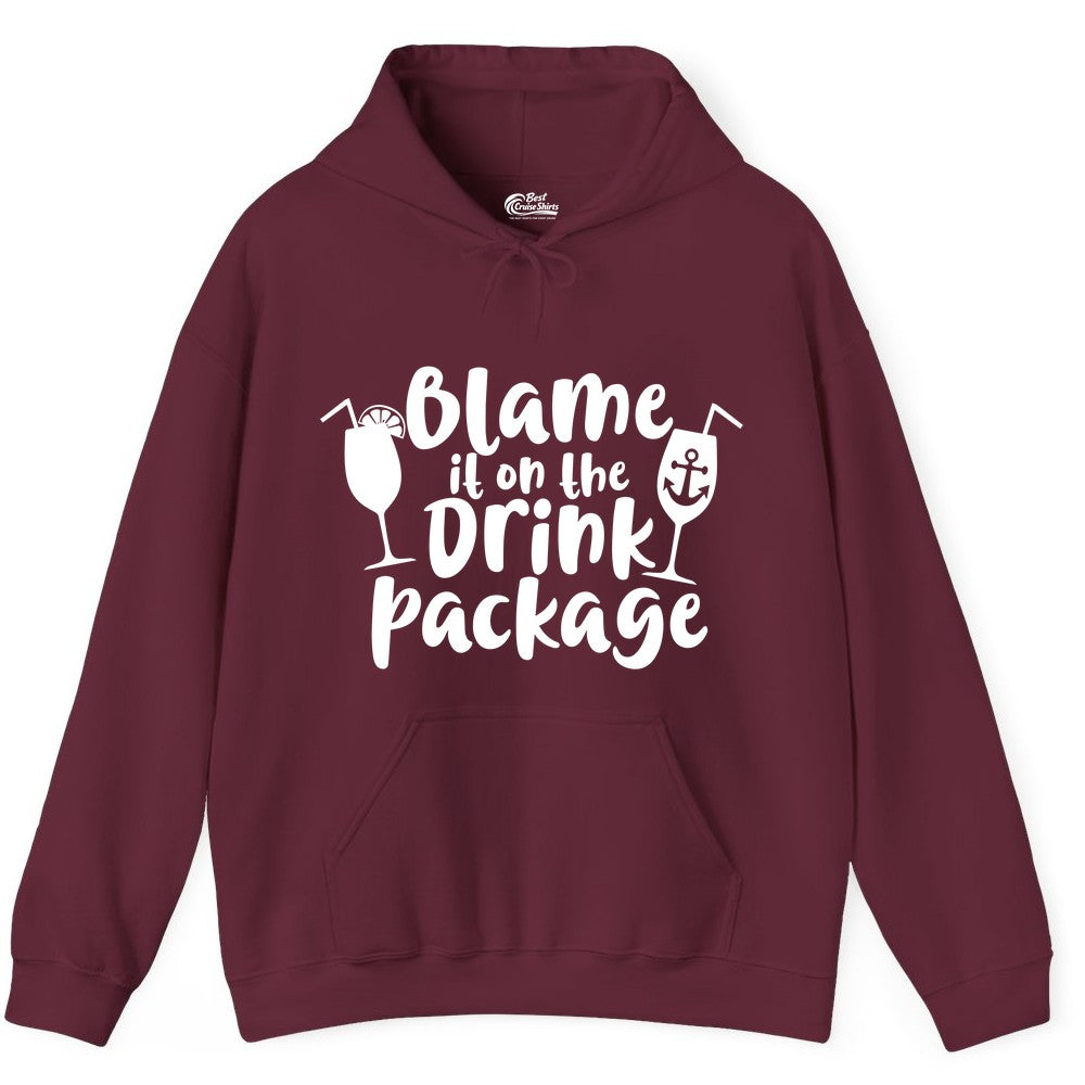 Blame It On The Drink Package Shirt - Funny Cruise Vacation Tee (Hoodie) in Maroon - Blame It On The Drink Package Cruise Shirt With Cocktails And Anchor