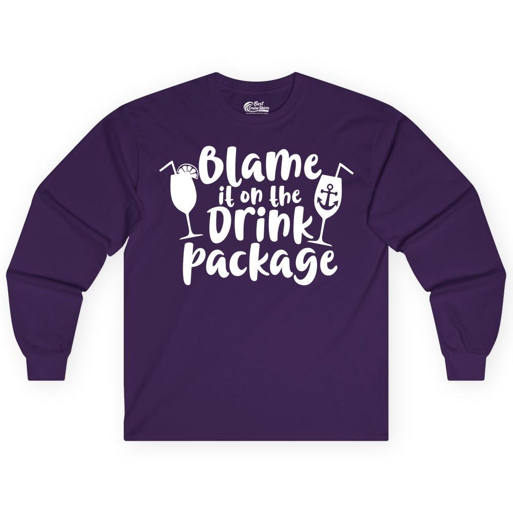 Blame It On The Drink Package Shirt - Funny Cruise Vacation Tee (Long Sleeve) in Purple - Blame It On The Drink Package Cruise Shirt With Cocktails And Anchor