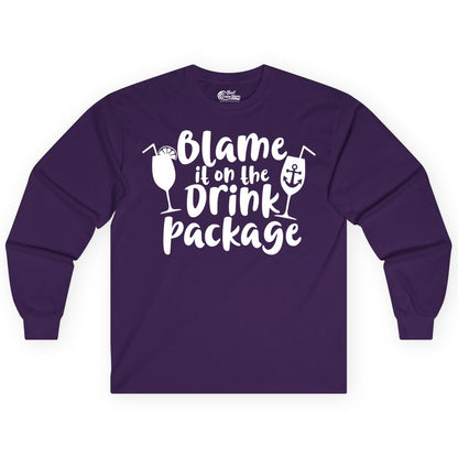 Blame It On The Drink Package Shirt - Funny Cruise Vacation Tee (Long Sleeve) in Purple - Blame It On The Drink Package Cruise Shirt With Cocktails And Anchor