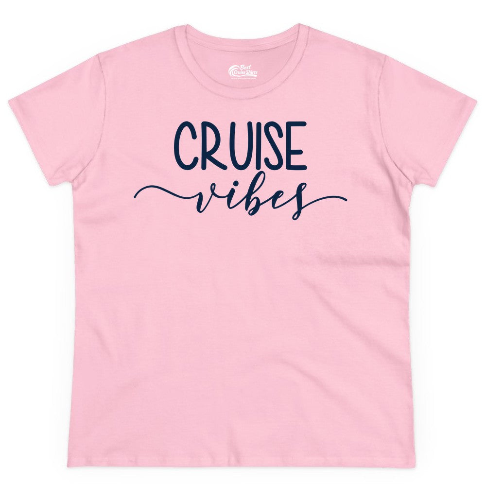 Cruise Vibes Shirt - Fun Cruise Vacation Tee for Groups & Parties (Ladies Tee) in Light Pink - Cruise Vibes Modern Script Typography Shirt for Group Cruise Trips