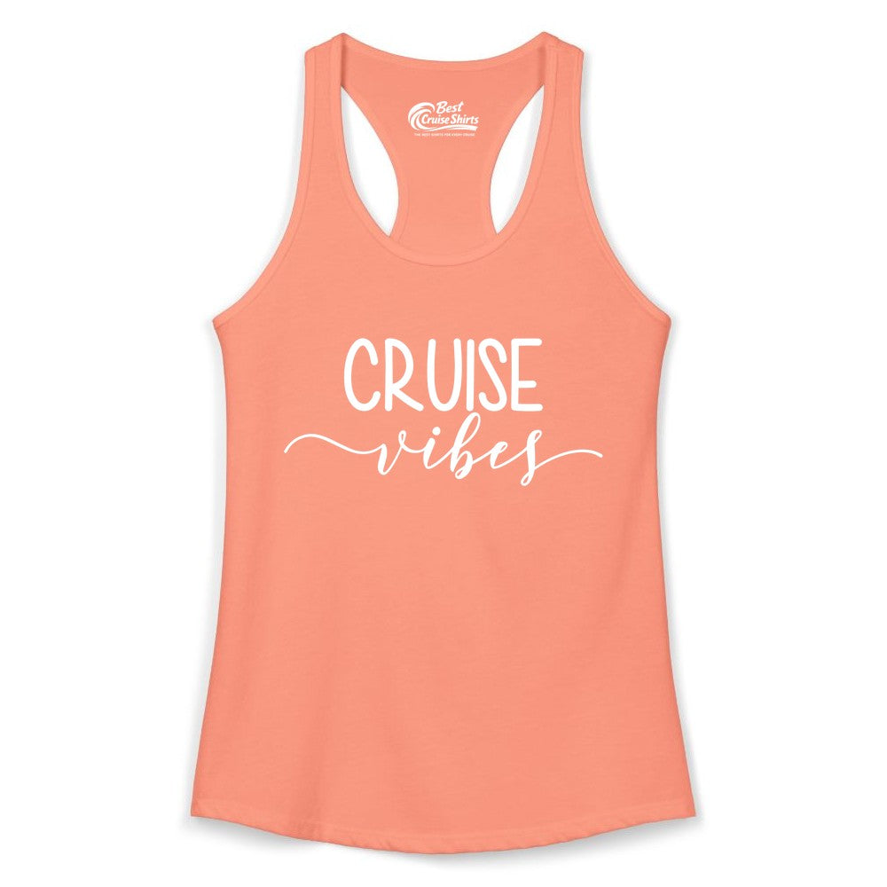 Cruise Vibes Shirt - Fun Cruise Vacation Tee for Groups & Parties (Ladies Tank) in Solid Light Orange - Cruise Vibes Modern Script Typography Shirt for Group Cruise Trips