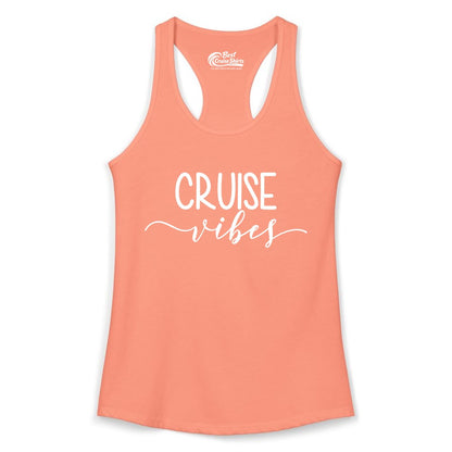 Cruise Vibes Shirt - Fun Cruise Vacation Tee for Groups & Parties (Ladies Tank) in Solid Light Orange - Cruise Vibes Modern Script Typography Shirt for Group Cruise Trips