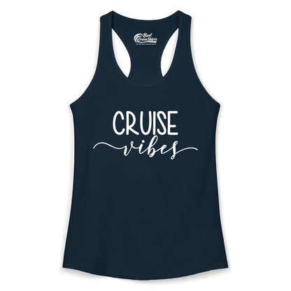 Cruise Vibes Shirt - Fun Cruise Vacation Tee for Groups & Parties (Ladies Tank) in Solid Midnight Navy - Cruise Vibes Modern Script Typography Shirt for Group Cruise Trips