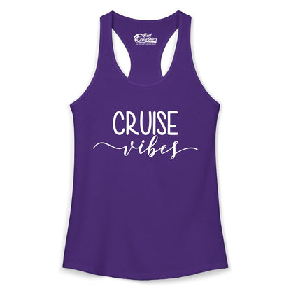 Cruise Vibes Shirt - Fun Cruise Vacation Tee for Groups & Parties (Ladies Tank) in Solid Purple Rush - Cruise Vibes Modern Script Typography Shirt for Group Cruise Trips