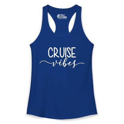 Cruise Vibes Shirt - Fun Cruise Vacation Tee for Groups & Parties (Ladies Tank) in Solid Royal - Cruise Vibes Modern Script Typography Shirt for Group Cruise Trips