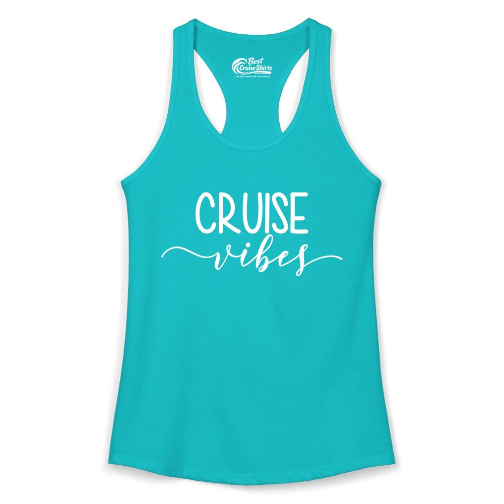 Cruise Vibes Shirt - Fun Cruise Vacation Tee for Groups & Parties (Ladies Tank) in Tahiti Blue - Cruise Vibes Modern Script Typography Shirt for Group Cruise Trips